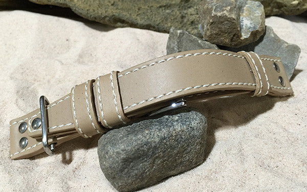 The Aviator IV - Beige Leather Watch Strap w/ Polished Hardware + Rivets - 22mm