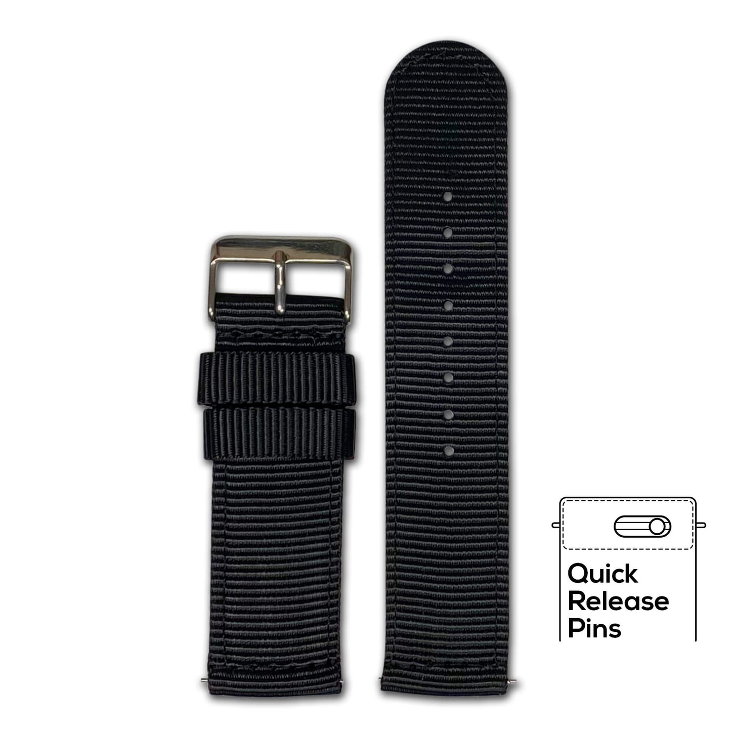 Black Quick Release Two Piece Nylon Watch Band
