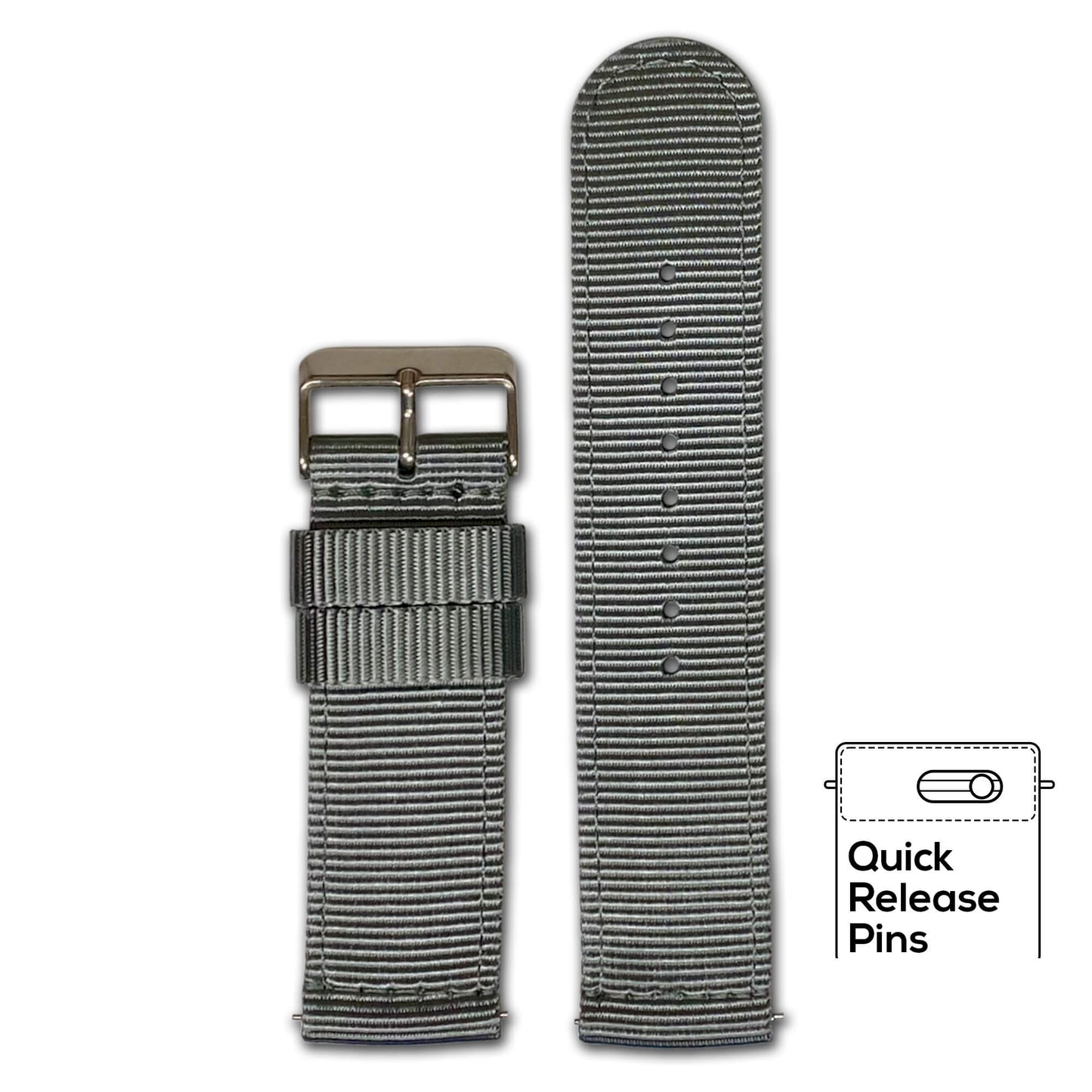 Grey Quick Release Two Piece Nylon Watch Band
