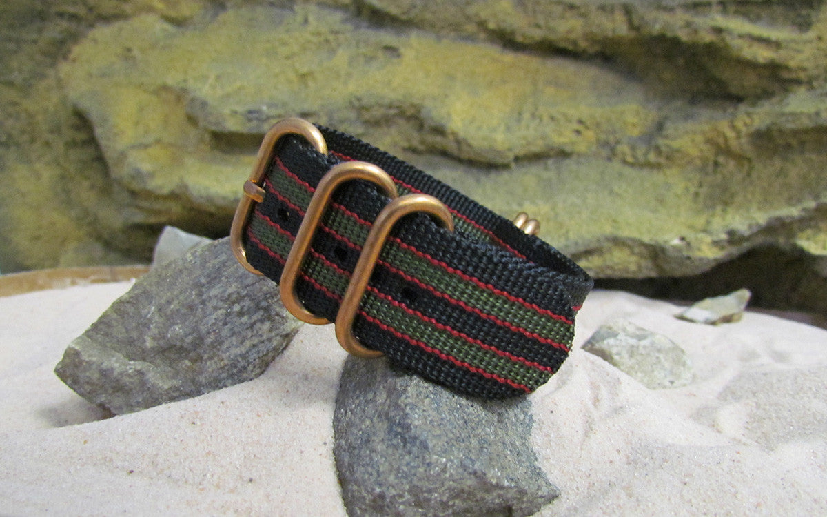 MI6 Bond Z5™ | Black & Olive & Red | One-Piece | Nylon | Bronze Hardware