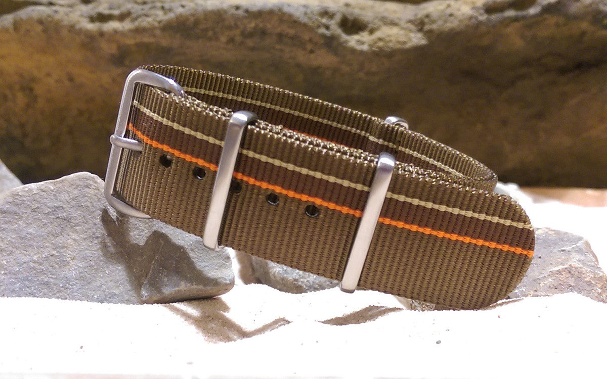 Watchuseek F71 | Brown & Tan & Orange | One-Piece | Nylon | Brushed Hardware