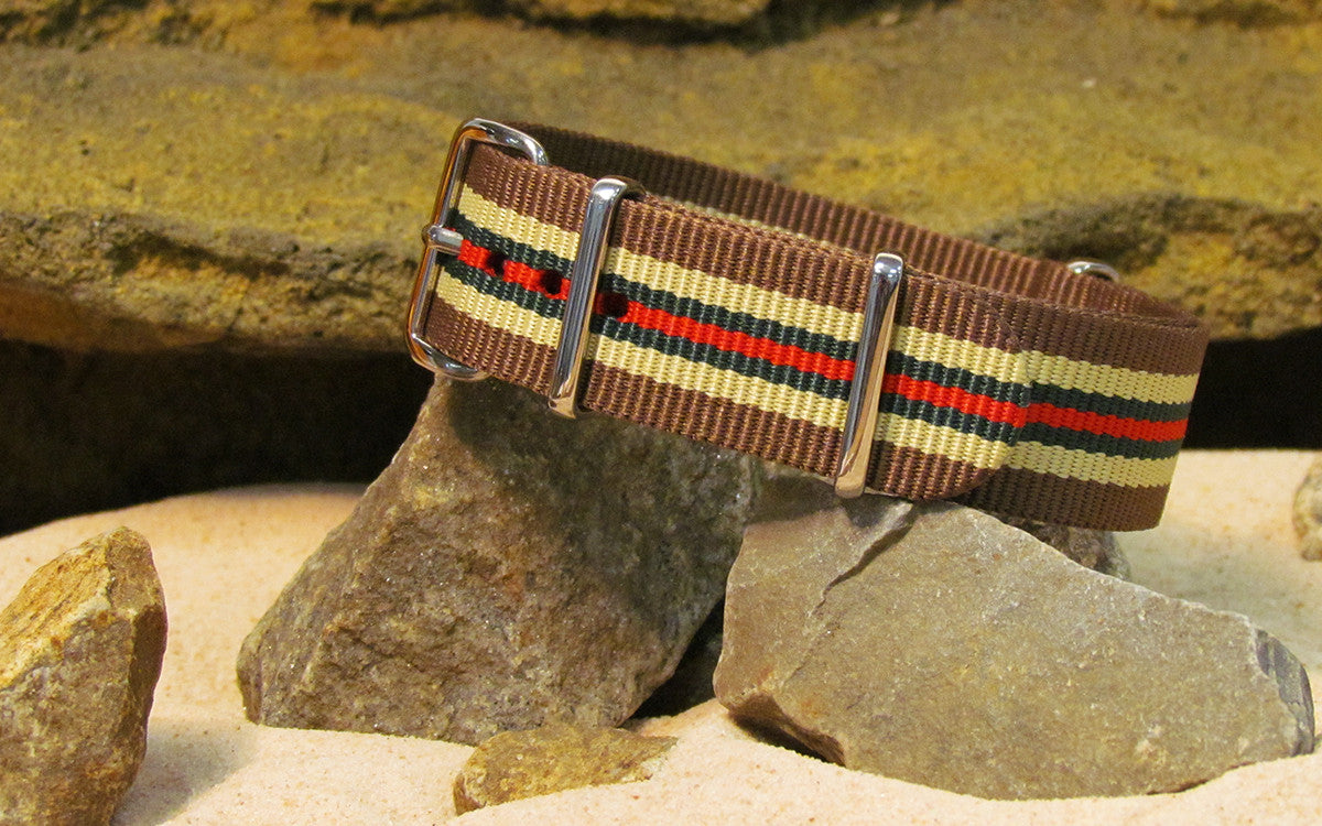 Explorer | Brown & Tan & Green & Red | One-Piece | Nylon | Polished Hardware