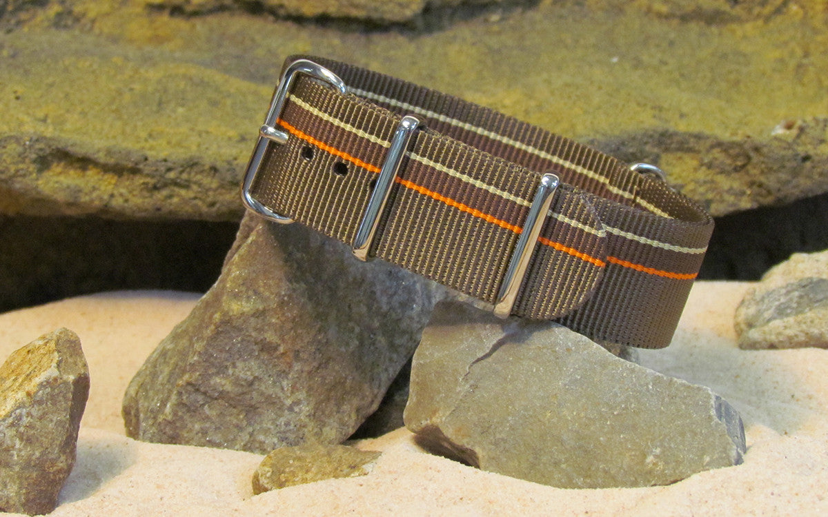 Watchuseek F71 | Brown & Tan & Orange | One-Piece | Nylon | Polished Hardware