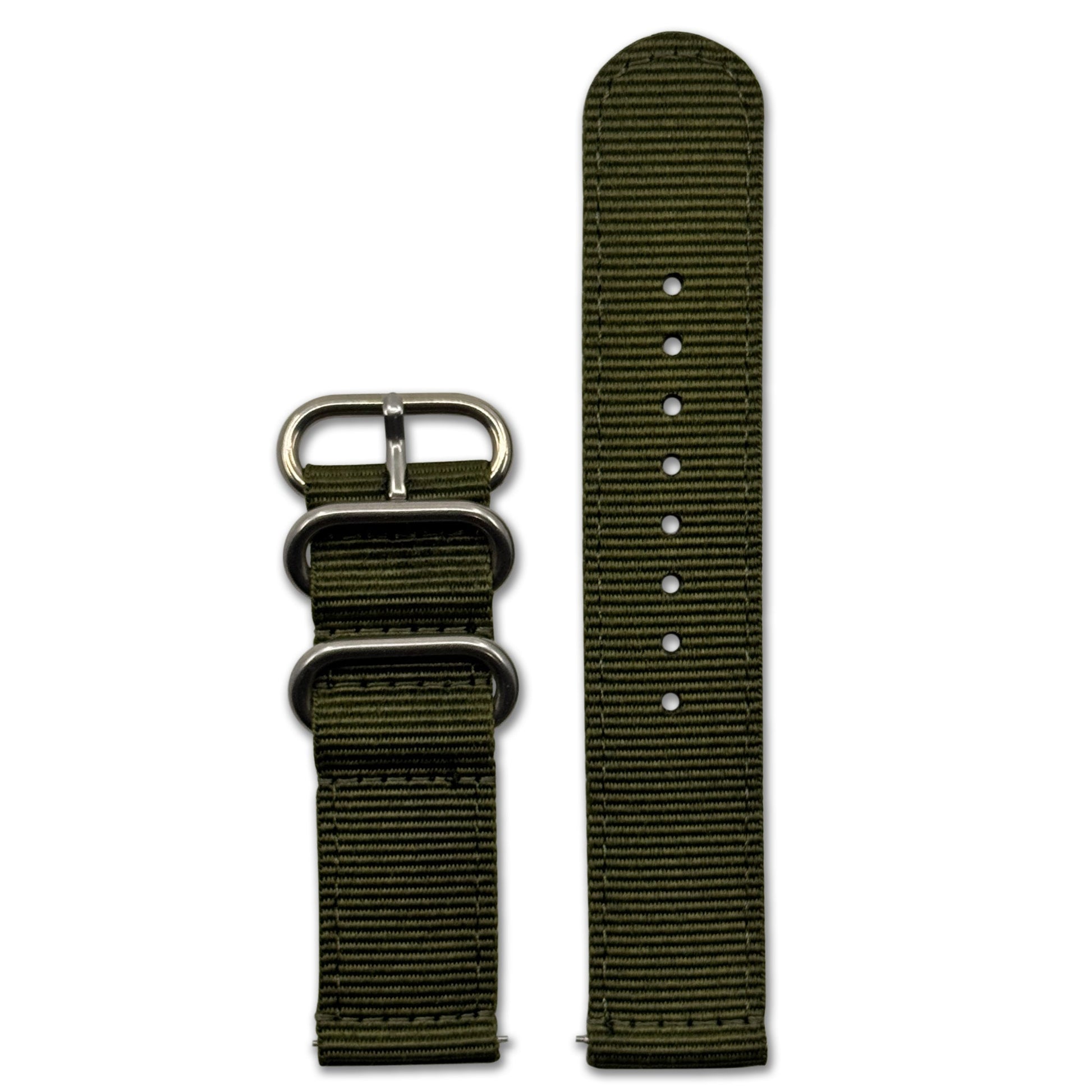Quick Release Watch Band | 3-Ring | Nylon | Two-Piece | Infantry Olive | Brushed Hardware