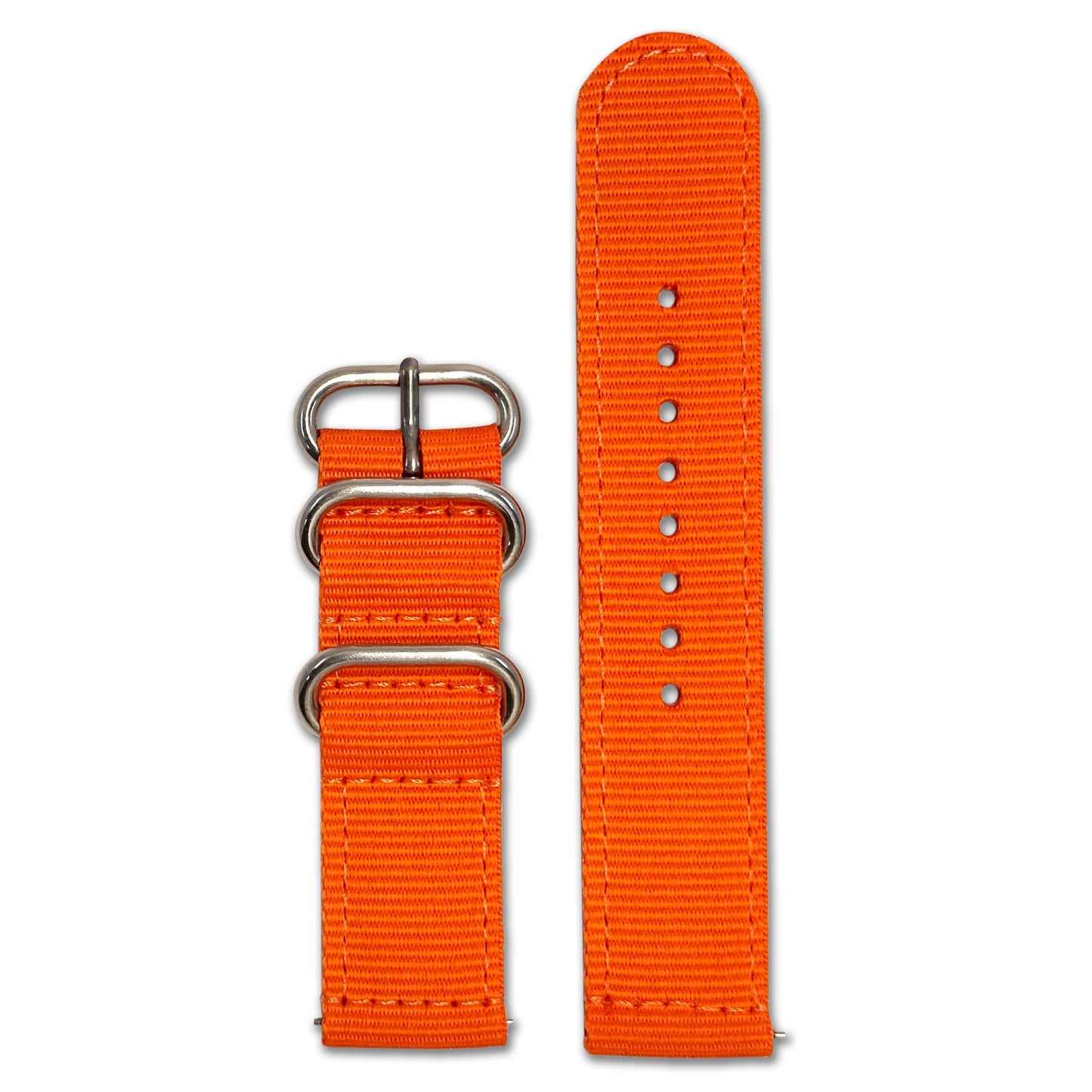 Quick Release Watch Band | 3-Ring | Nylon | Two-Piece | Inmate Orange | Brushed Hardware