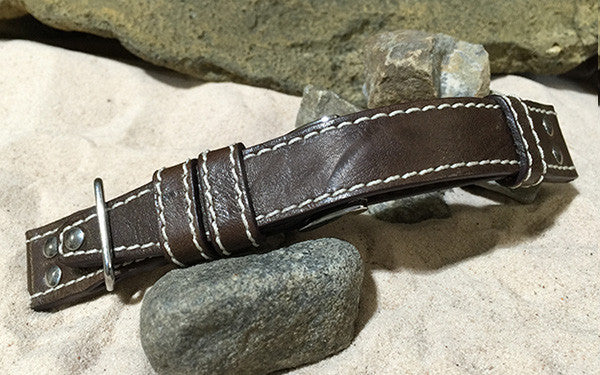 The Aviator IX - Burnt Brown Leather Watch Strap w/ Polished Hardware + Rivets - 22mm