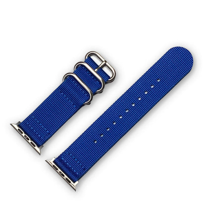 Traditional Blue Two Piece Ballistic Nylon Watch Band | Compatible with Apple Watch | Silver Hardware