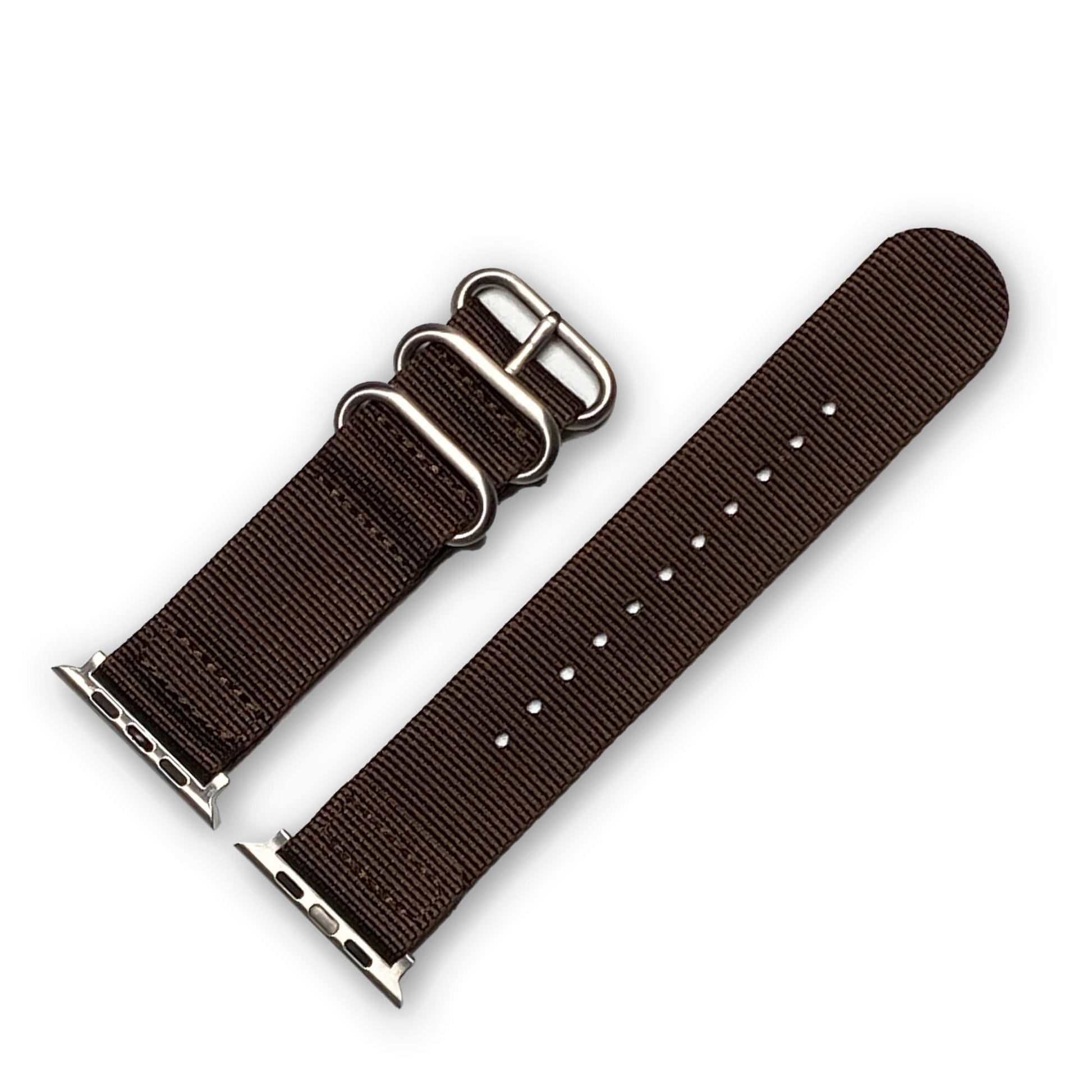 Chocolate Brown Two Piece Ballistic Nylon Watch Band | Compatible with Apple Watch | Silver Hardware