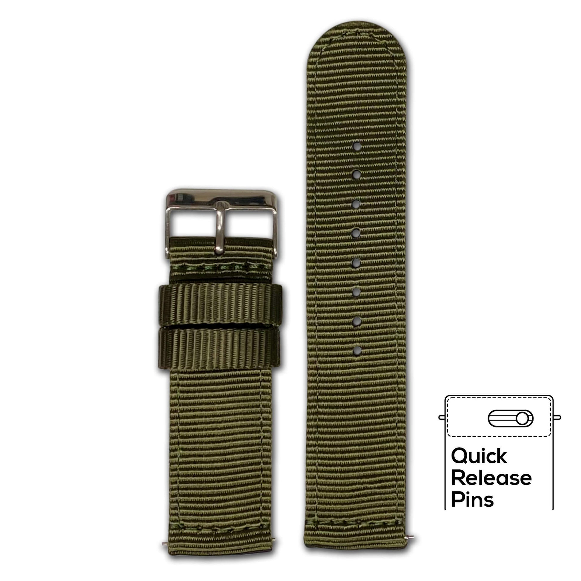 Quick Release Watch Band Olive Nylon Two-Piece Nato Strap