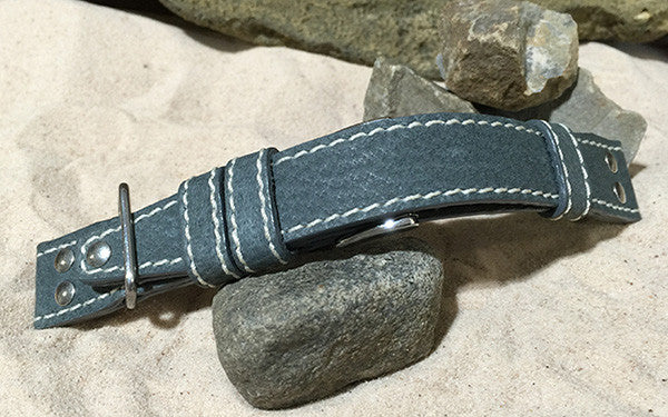 The Aviator III - Slate Gray Leather Watch Strap w/ Polished Hardware + Rivets - 22mm