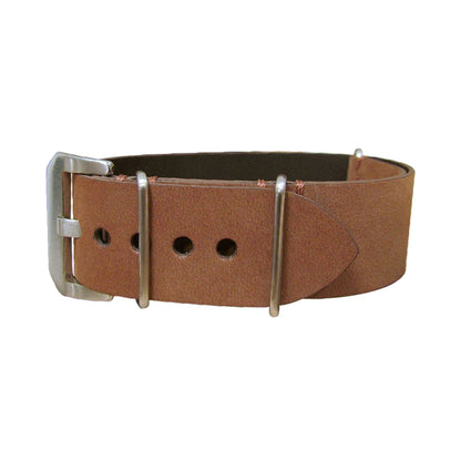 Classic Brown Loco Horse Genuine Leather Watch Strap w/ Brushed Pre-V Buckle Hardware