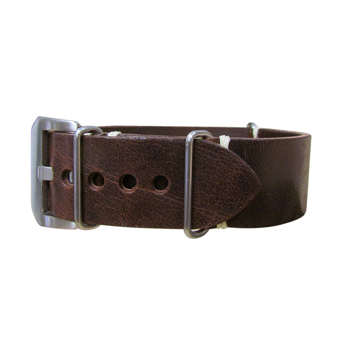 Dark Brown Genuine Italian Leather Ballistic Watch Strap w/ Brushed Pre-V Buckle Hardware