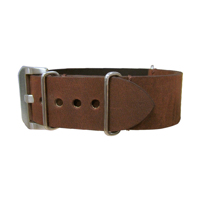 Distressed Brown Loco Horse Genuine Leather Watch Strap w/ Brushed Pre-V Buckle Hardware