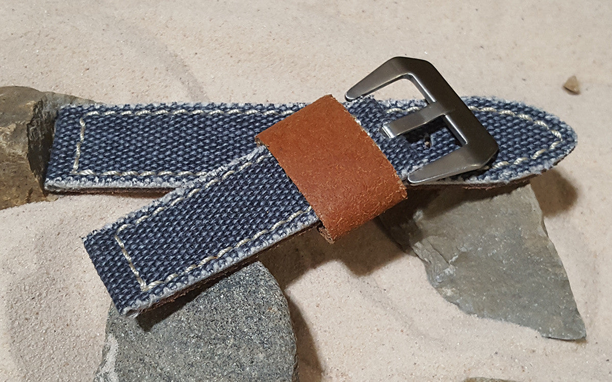 Slate Blue Military Style Canvas Watch Strap with Brushed Pre-V Buckle Hardware